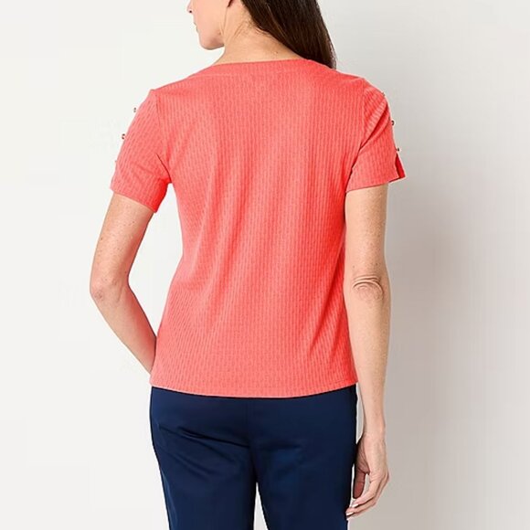 Liz Claiborne Womens Round Neck Short Sleeve Blouse , Rose Sz XXL NWT 925383 - Picture 3 of 3